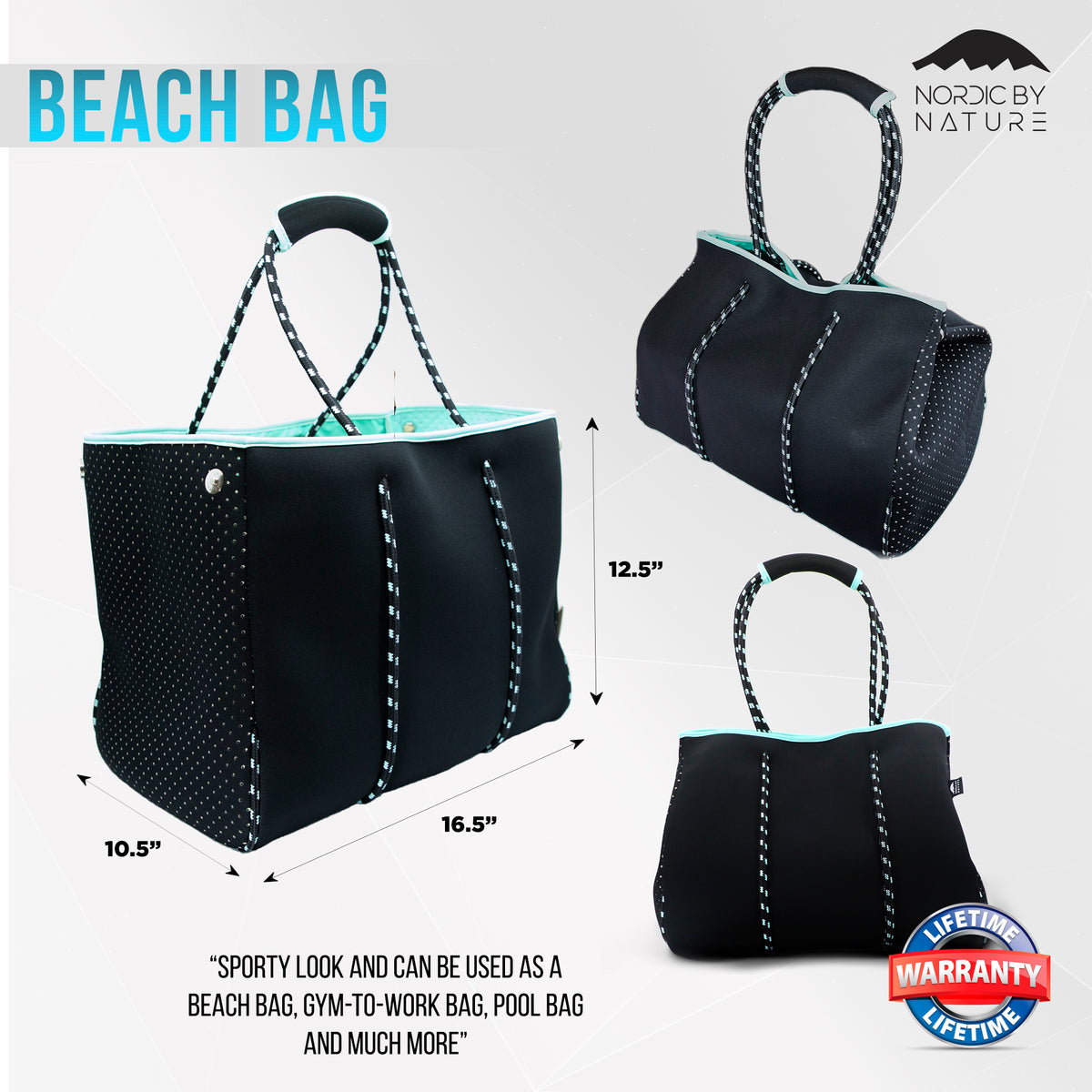 Qogir Neoprene Multipurpose Beach Bag Tote with Inner Zipper